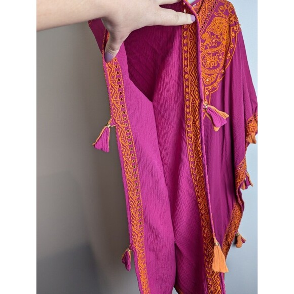 Soft Surroundings Blouse Womens S/M Magenta Embroidered Topper Kimono Catalpa - Picture 5 of 12